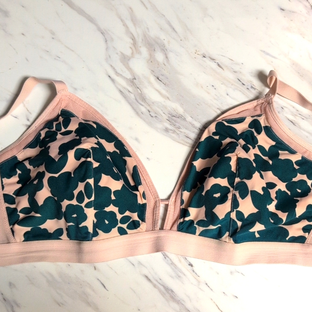 Lively All You Busty Bralette 3 Light Pink Green Floral Pattern Spacer Bra 36-C